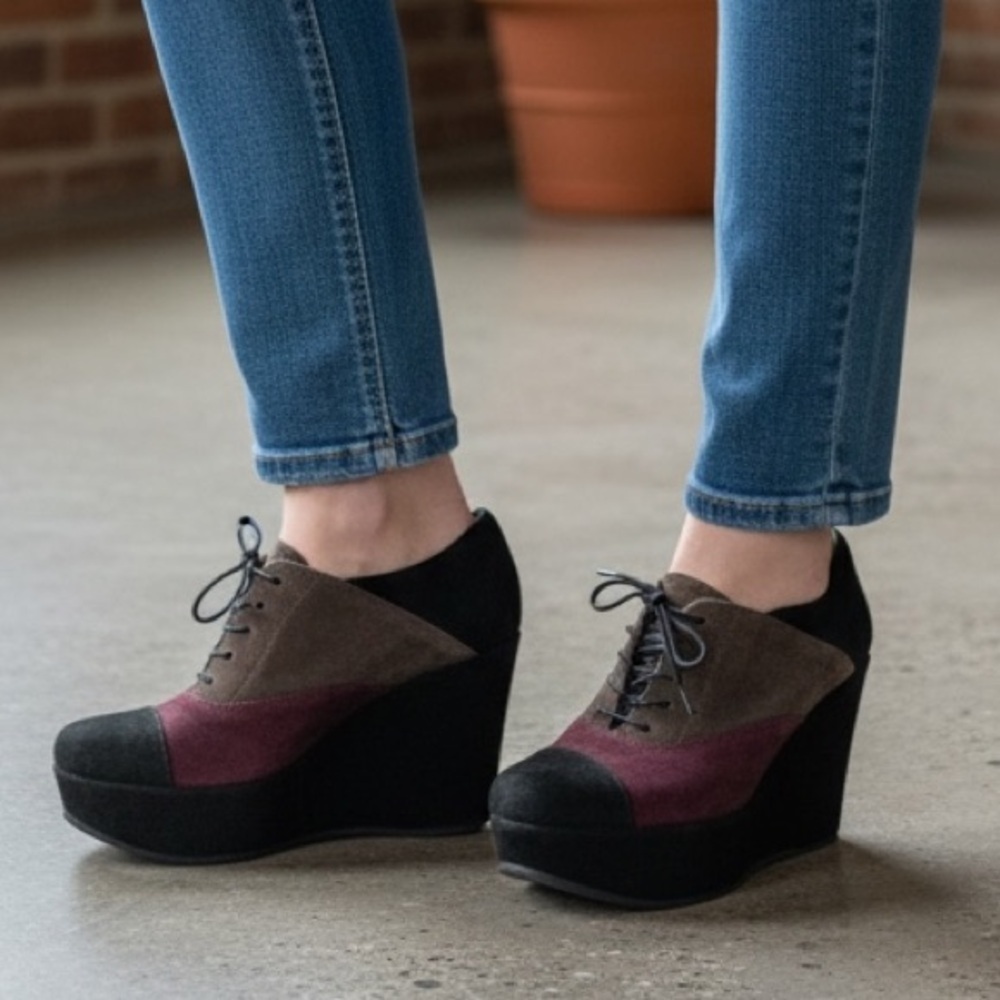 Melin Suede Color Block Lace Up Wedge Platforms